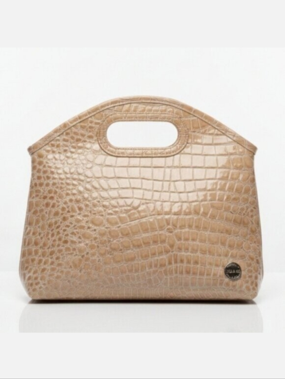 NEW Soho Faux Croc Clutch Tote Bag Tan  Vegan Patent Leather Glossy Purse